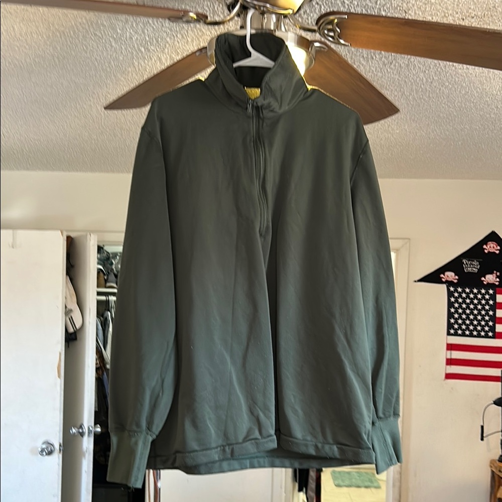 Green Sweatshirt with High Collar and Full-Length Zipper